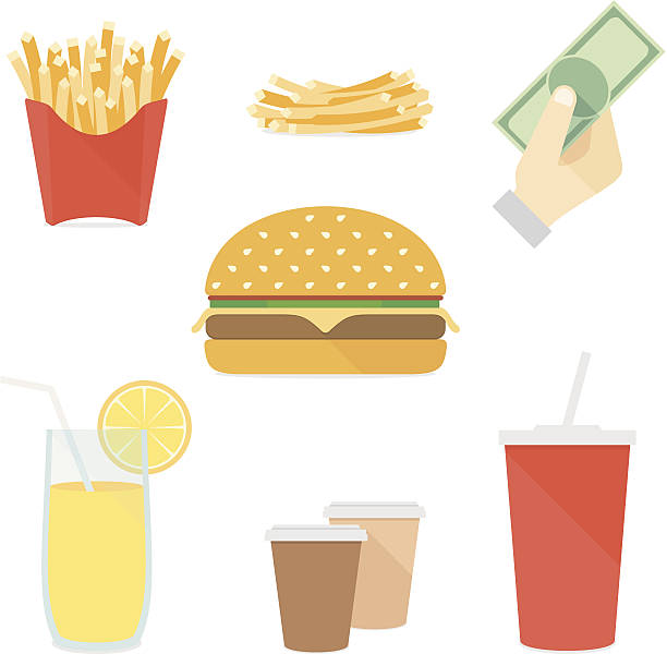 Fast food flat icons set Flat icons fast food set vector illustration. isolated on white Cutlet stock illustrations