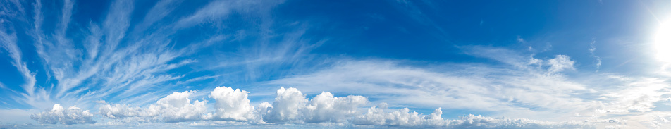 Panoramic view of blue sky with fluffy clouds