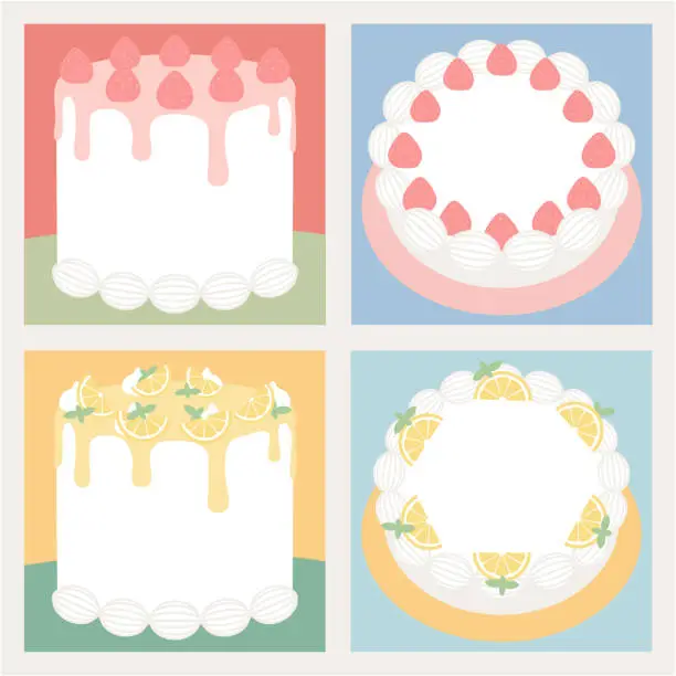 Vector illustration of Sweet cake memo template for birthday. Collection of blank note.