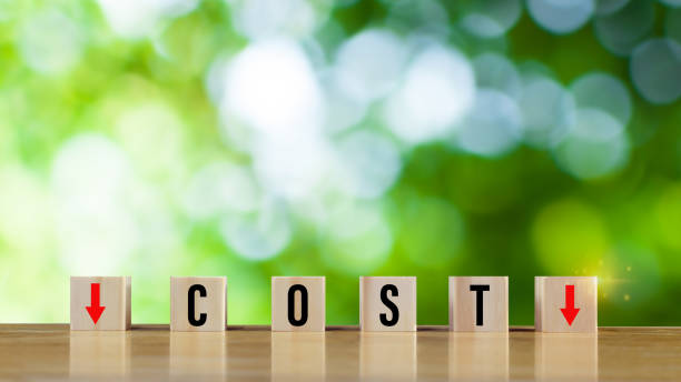 istock Cost reduction concept, Lean manufacturing management, Decreasing company expense to maximize profits, wooden cube with text cost with red down arrows, Business survival and improvement. 1866648559