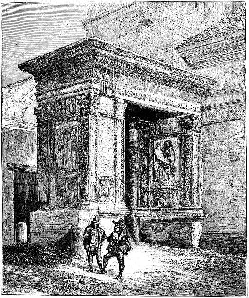 istock 19th century engraving Arch of the Money Changers, Rome 186664872