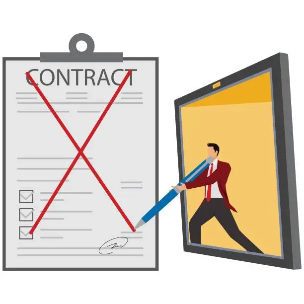 Vector illustration of Mistake, Contract, Report Card, Cancellation, Computer Monitor, Signing, Businessman
