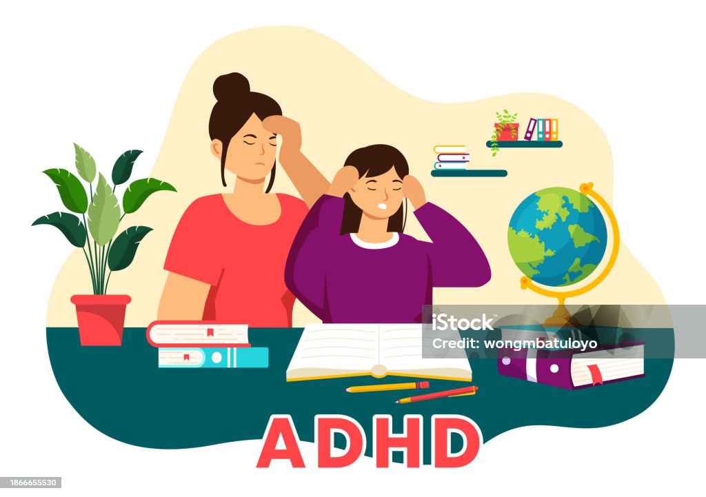 Hyperactive Behavior Adhd Or Attention Deficit Hyperactivity Disorder Vector Illustration ...