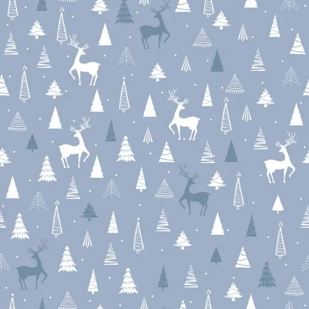 Vector illustration of Seamless vector pattern with Christmas tree, deer and snow. Can be used  for fabric, phone case and wrapping paper.