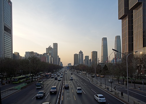 Beijing business district Guomao during sunset at winter 2023.