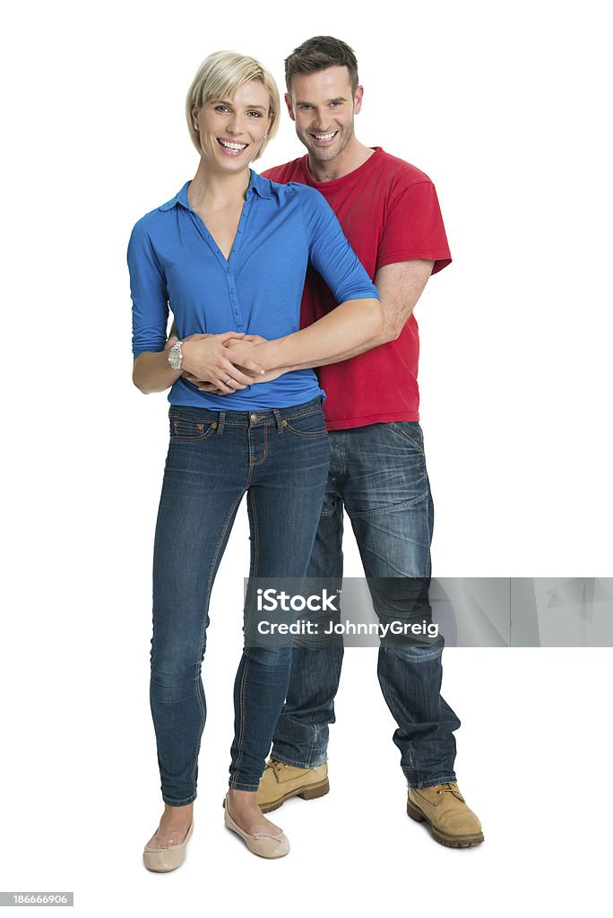 Loving jovem casal sorrindo - Foto de stock de Fundo Branco royalty-free