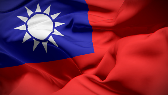 3d illustration flag of Taiwan. Close up waving flag of Taiwan.