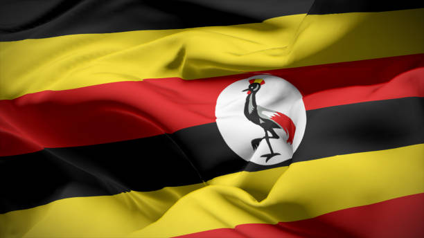 3d illustration flag of Uganda. Close up waving flag of Uganda.