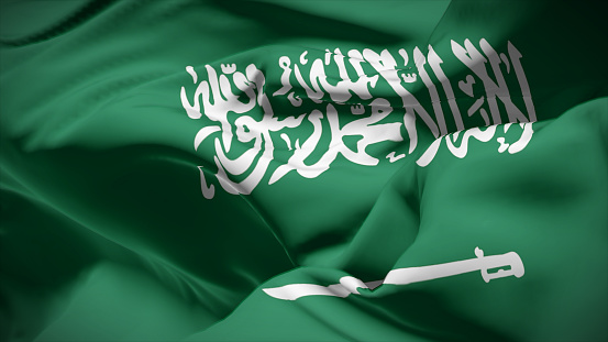 3d illustration flag of Saudi Arabia. Close up waving flag of Saudi Arabia.