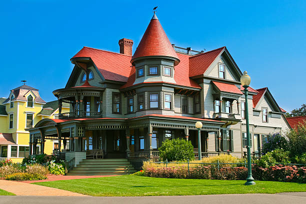 Historic House in Oak Bluffs, Martha's Vineyard, Massachusetts. Martha's Vineyard is an island located south of Cape Cod in Massachusetts and is famous as an affluent summer colony. Oak Bluffs is a small town located on the Martha's Vineyard. It was first settled by Europeans in 1642.