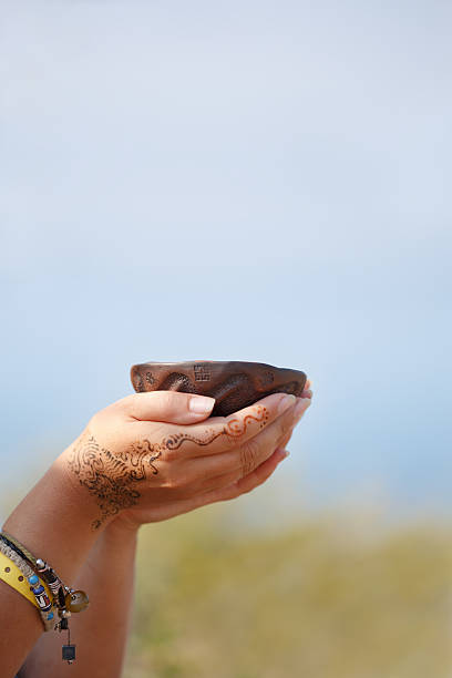 Indian ornament and clay cup stock photo