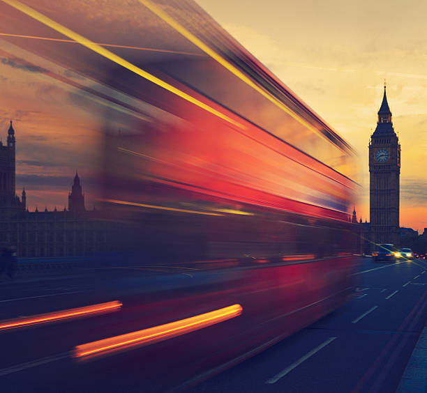 istock Bus motion blur and Big Ben Tower Clock 186669402