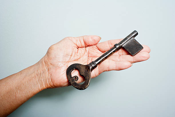 der schlüssel zum erfolg - human hand key giving carrying stock-fotos und bilder