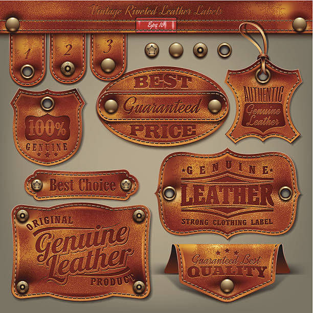 винтажные кожаные ярлыки - leather sewing label patch stock illustrations