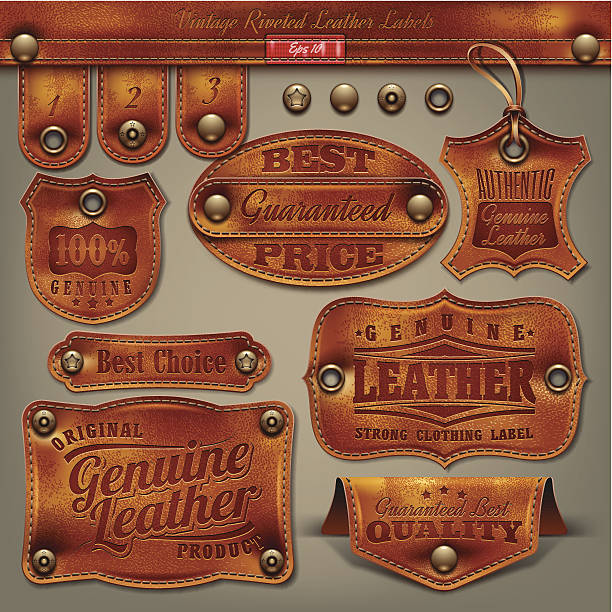 Vintage Leather Labels Vector illustration in retro/vintage style of leather labels. brass stock illustrations
