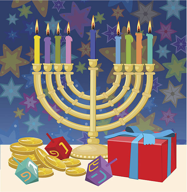 Hanukkah Candlestick, Gift Box, Gelt All main elements are grouped and rendered complete for seperate use. Zipped *. ai CS3 and PDF is attached. israeli coin stock illustrations