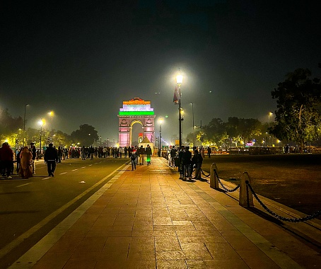 Delhi, India:  India Gate Tourist Place Night Life