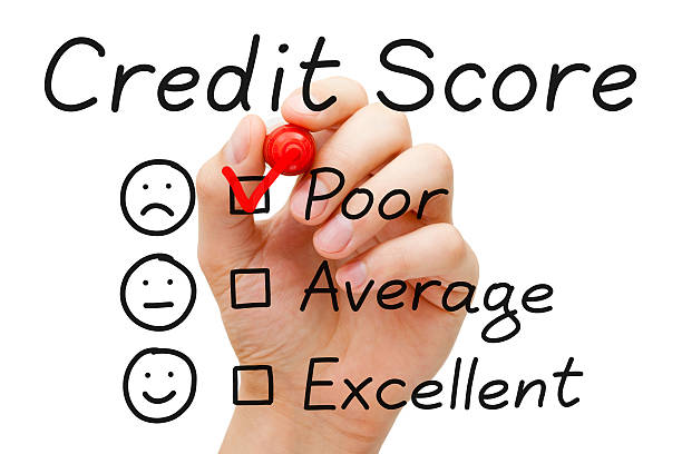 schlechte credit score kontrollkästchen - report history debt finance stock-fotos und bilder