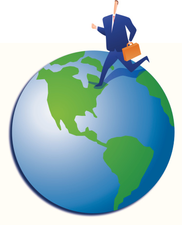 Vector illustration of a business running across the earth.