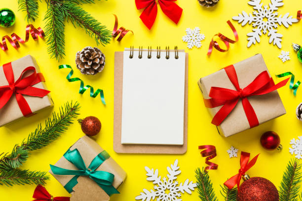 istock Christmas blank greeting card mock-up scene. Creative layout made of Christmas tree branches and paper card note. Flat lay. Nature New Year concept 1866732901