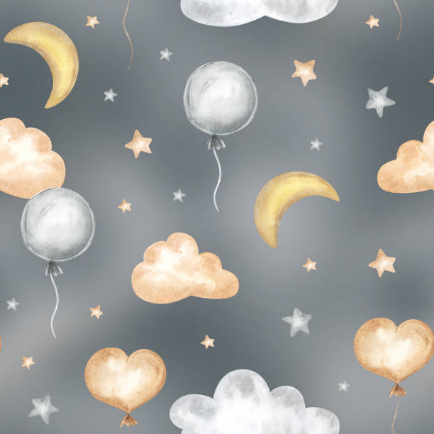 istock Cute dreaming cartoon hand drawn watercolor seamless pattern. Can be used for t-shirt print, kids nursery wear fashion design, baby shower, fabric and textile 1866737227