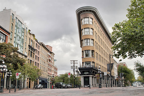 Los Angeles, California - January 7, 2025: Low-angle view of the 818 Plaza featuring office and retail space with a vibrant sky in downtown Los Angeles.