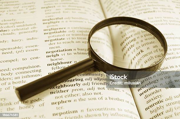 Dictionary Stock Photo - Download Image Now - Dictionary, Magnifying Glass, Page