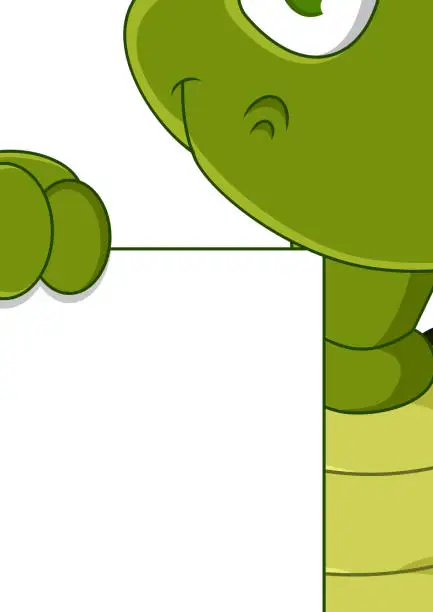 Vector illustration of cute turtle cartoon wit blank sign