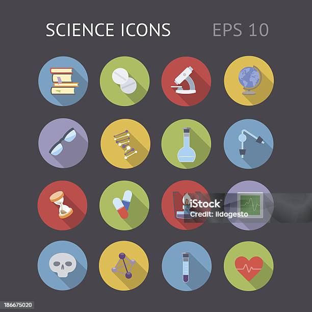 Plat Icônes Pour La Science Vecteurs libres de droits et plus d'images vectorielles de Badge - Badge, Bec Bunsen, Chimie