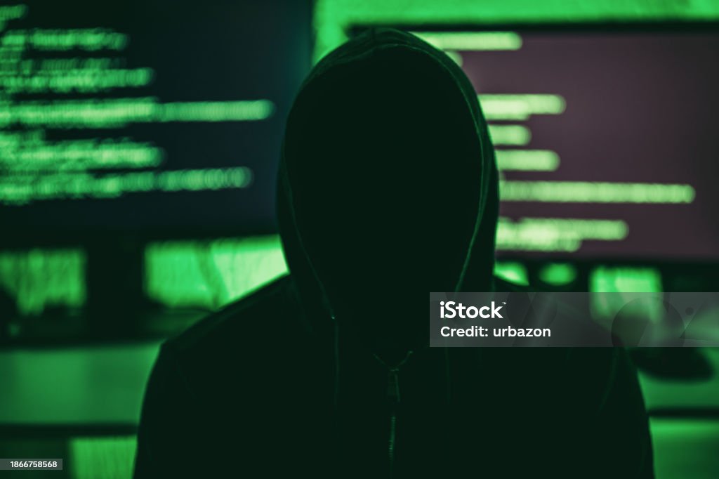 Computer E Hacker Anonymous Internet Hacker In Front Of Computer Monitors Stock Photo ...