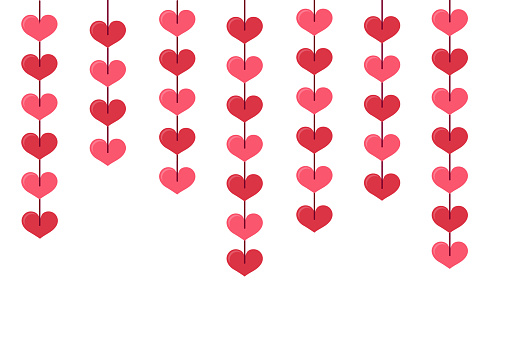 Red Paper hearts garland for Valentines Day Card. Vector Illustration. EPS10