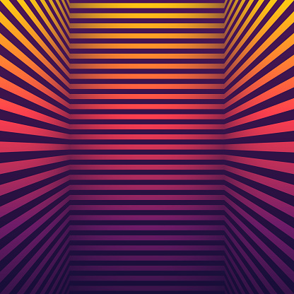 Modern and trendy background with 3D effect. Abstract striped design with lots of horizontal lines and beautiful color gradient. This illustration can be used for your design, with space for your text (colors used: Yellow, Orange, Red, Pink, Purple, Black). Vector Illustration (EPS file, well layered and grouped), square format (1:1). Easy to edit, manipulate, resize or colorize. Vector and Jpeg file of different sizes.