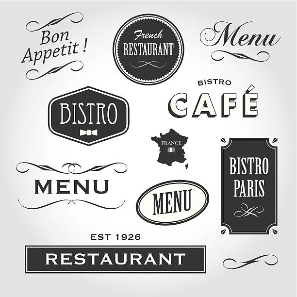 ilustrações de stock, clip art, desenhos animados e ícones de sinais e símbolos de restaurante - retro revival bar restaurant sign