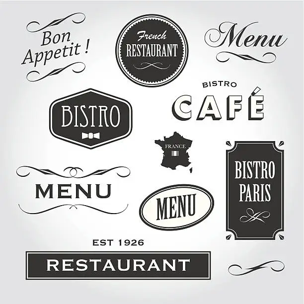 Vector illustration of signs and symbols french restaurant