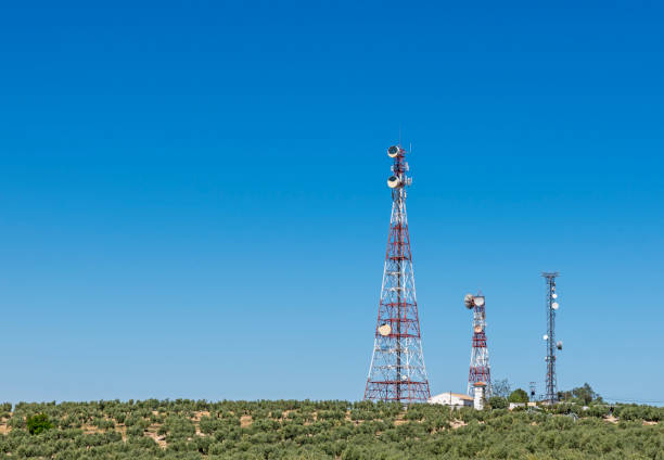 istock Communications towers, red and white antenna 1866780990