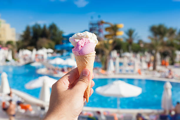 ice cream and summer background stock photo