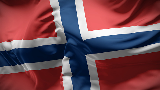 3d illustration flag of Norway. Close up waving flag of Norway.