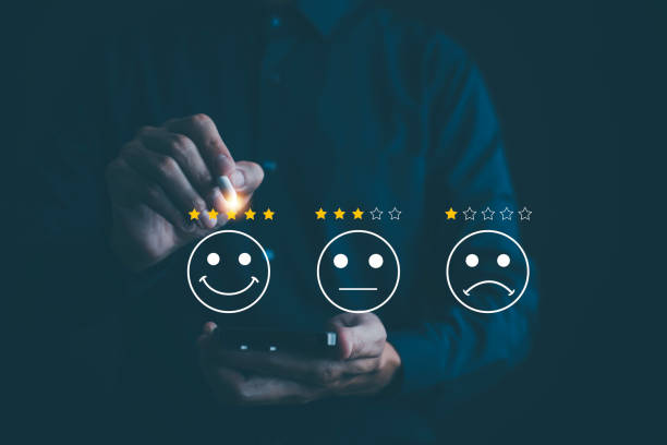 istock Hand Touch with Customer review satisfaction feedback survey concept, Users give a rating to service experience on the online application, service leading to reputation ranking 1866801029