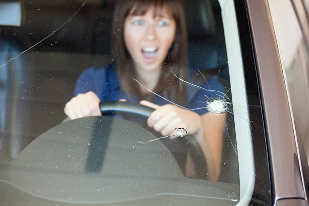 Cracked Windshield stock photo