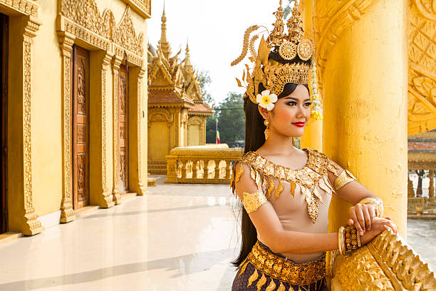istock Asian Apsara woman dancer overlooking the temple 186680395
