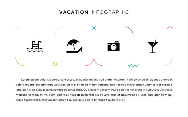 дизайн инфографики vacation concept с простыми сплошными иконками. этот дизайн инфографики подходит для использования на веб-сайтах, в презентаци� - infographic part of symbol cocktail stock illustrations