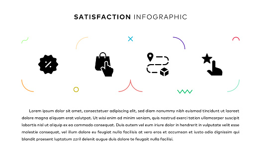 Satisfaction Concept Infographic Design with Simple Solid Icons. This infographic design is suitable for use on websites, in presentations, magazines, and brochures.