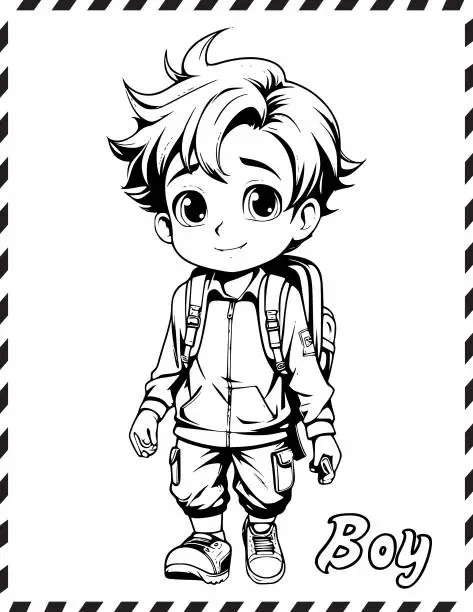 Vector illustration of cute boy coloring pages drawing for kids
