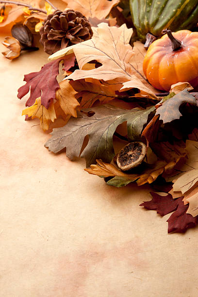 istock Parchment Paper with Fall Leaves, Pumpkin, Gourds 186682108