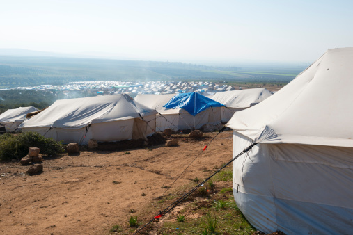 Refugee housing at a camp for internally displace Syrians in Atmeh, Syria. Atmeh is located beside the Turkish border in Idlib Province.