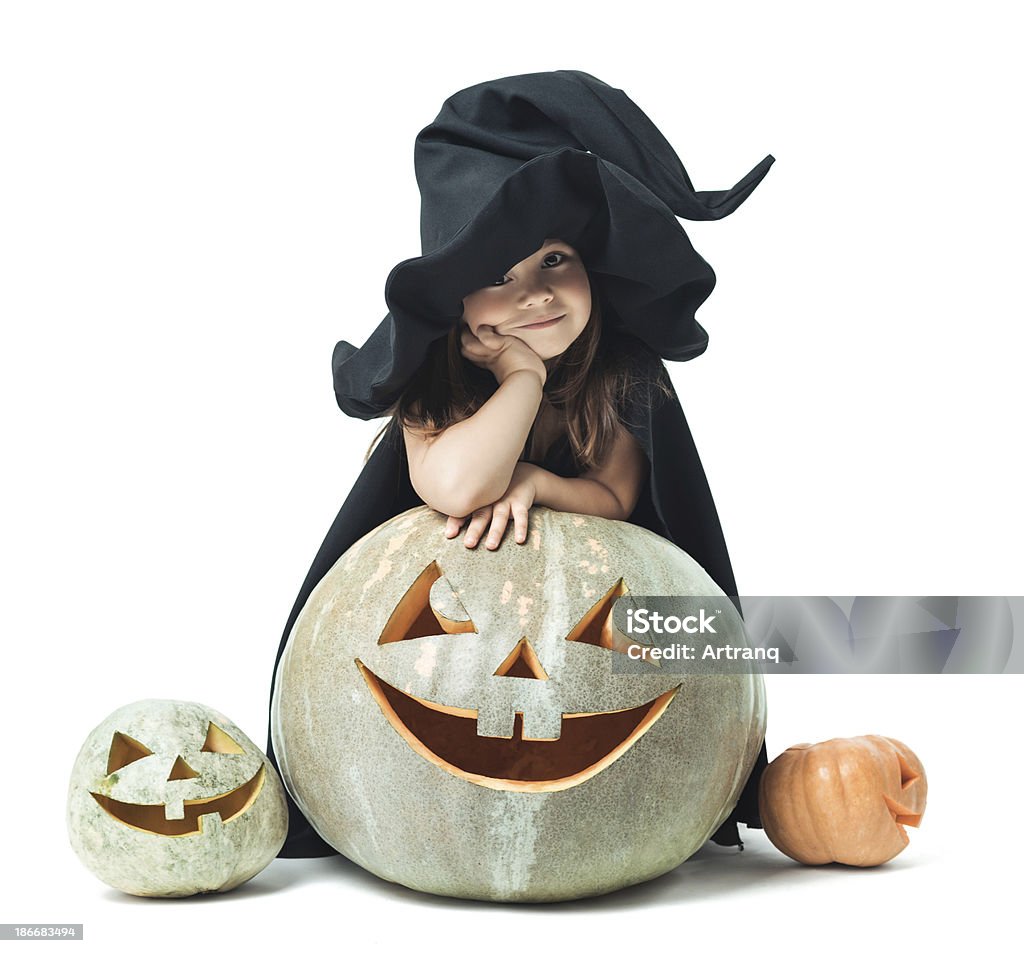 little witch wondered little witch wondered around the pumpkin Brown Hair Stock Photo