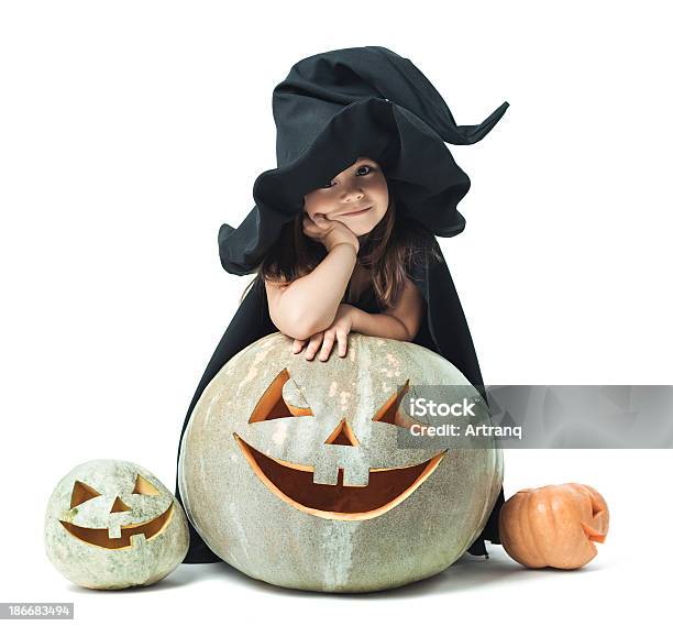 Little Witch Wondered Stock Photo - Download Image Now - Brown Hair, Cap - Hat, Carving - Craft Product
