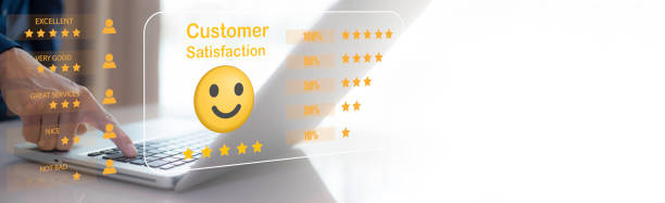istock Customer service satisfaction concept. Hand Check marks of Positive emotion smiley face icon and five stars with copy space. Satisfied, feedback, review, good, best, good product and service, quality 1866839418
