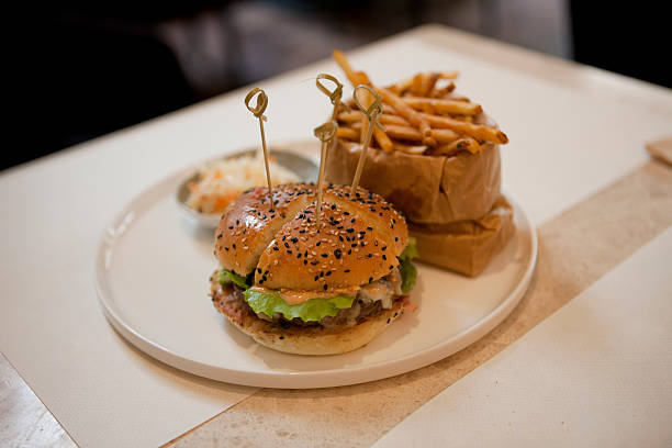 istock Hamburger with french fries 186684175