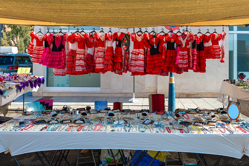 Marketplace Selling Clothes. Puerto de Mogan, Gran Canaria, Spain.